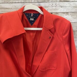 Tommy Hilfiger Womens 12 Blazer Classic Red 2 Button Silver Lapel Logo Lined